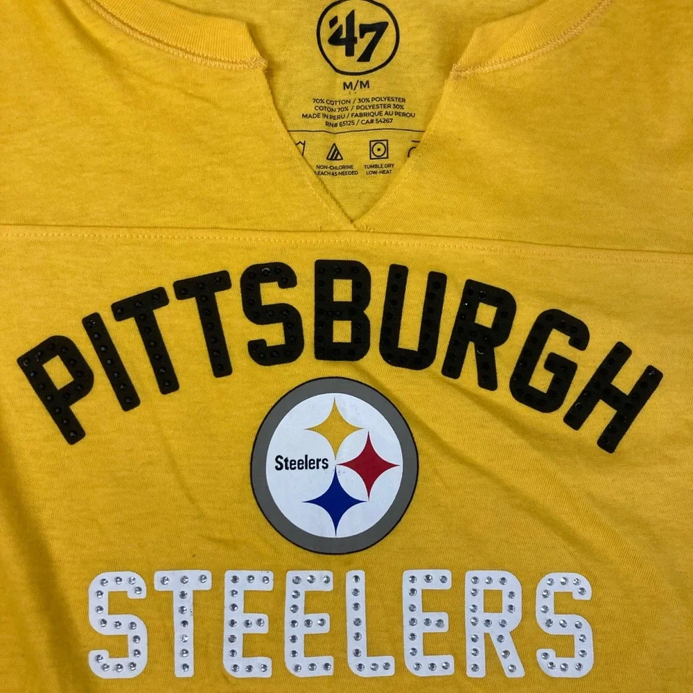 47  Yellow and Black Pittsburgh Steelers Short Sleeve Tee Size Medium - Picture 3 of 12